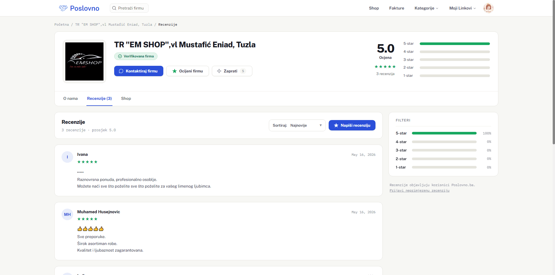 Company reviews — ratings, filters and the review feed
