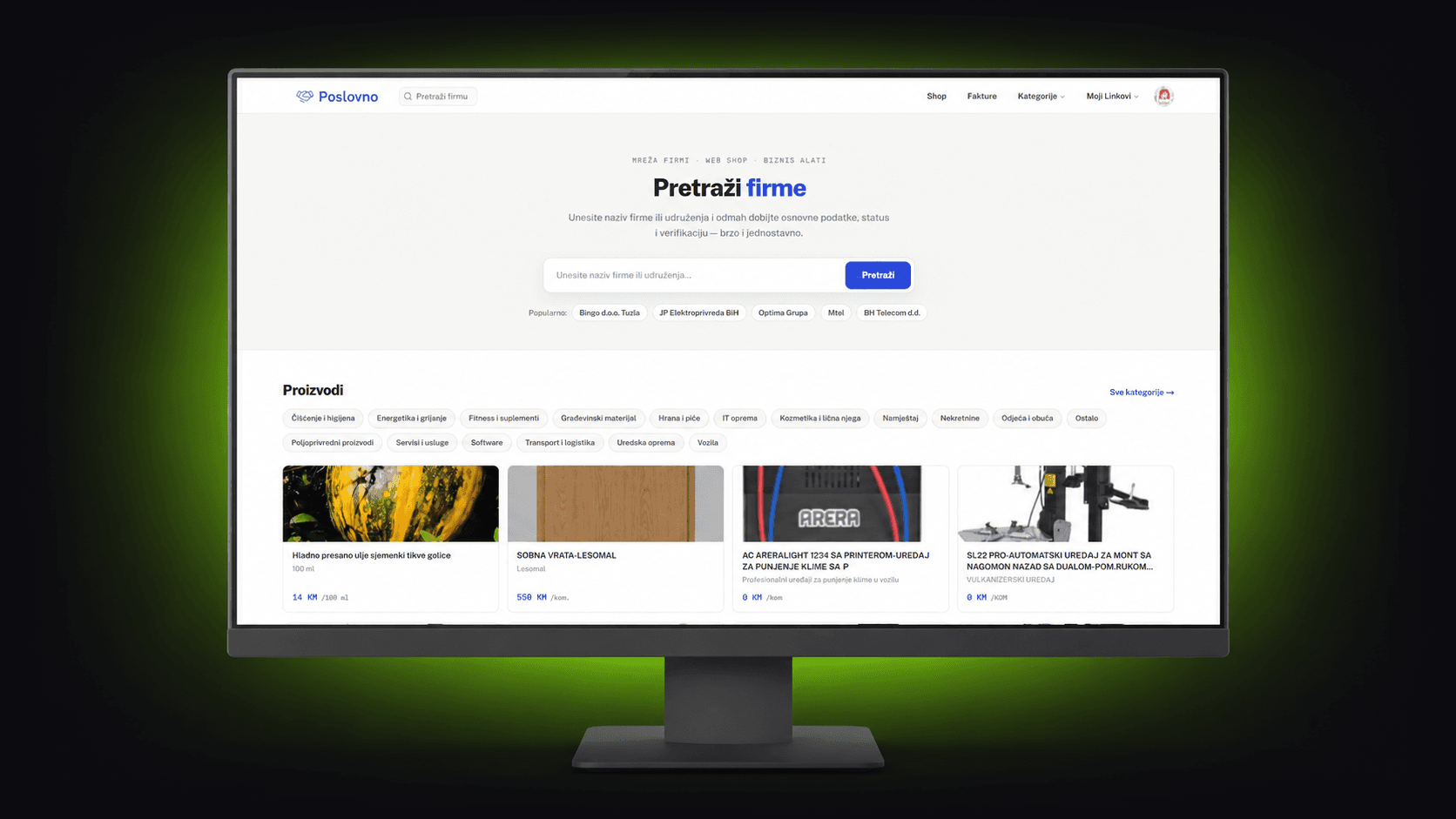 Poslovno.ba company search and marketplace on a monitor